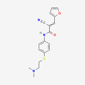 molecular formula C18H19N3O2S B2594967 2-氰基-N-(4-{[2-(二甲氨基)乙基]硫代}苯基)-3-(呋喃-2-基)丙-2-烯酰胺 CAS No. 1428122-47-7