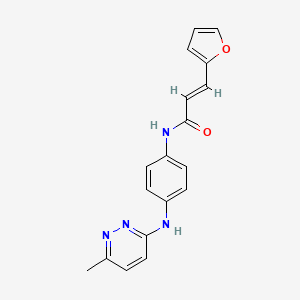 molecular formula C18H16N4O2 B2594971 (E)-3-(呋喃-2-基)-N-(4-((6-甲基吡哒嗪-3-基)氨基)苯基)丙烯酰胺 CAS No. 1251711-64-4