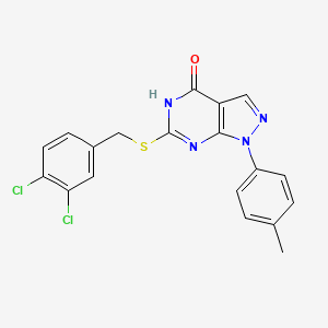 molecular formula C19H14Cl2N4OS B2594977 6-((3,4-dichlorobenzyl)thio)-1-(p-tolyl)-1H-pyrazolo[3,4-d]pyrimidin-4(5H)-one CAS No. 851124-89-5