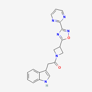molecular formula C19H16N6O2 B2594989 2-(1H-吲哚-3-基)-1-(3-(3-(嘧啶-2-基)-1,2,4-恶二唑-5-基)氮杂环丁-1-基)乙酮 CAS No. 1327316-01-7