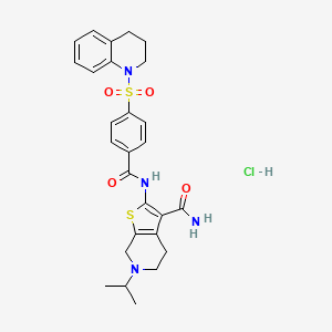 molecular formula C27H31ClN4O4S2 B2594997 2-(4-((3,4-dihydroquinolin-1(2H)-yl)sulfonyl)benzamido)-6-isopropyl-4,5,6,7-tetrahydrothieno[2,3-c]pyridine-3-carboxamide hydrochloride CAS No. 1215544-98-1