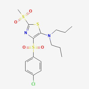 molecular formula C16H21ClN2O4S3 B2594999 4-((4-chlorophenyl)sulfonyl)-2-(methylsulfonyl)-N,N-dipropylthiazol-5-amine CAS No. 863448-69-5
