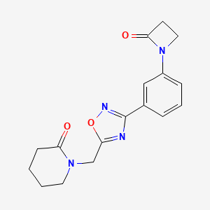 molecular formula C17H18N4O3 B2595000 1-[[3-[3-(2-Oxoazetidin-1-yl)phenyl]-1,2,4-oxadiazol-5-yl]methyl]piperidin-2-one CAS No. 2224227-23-8