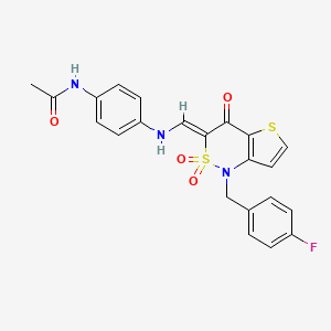 molecular formula C22H18FN3O4S2 B2595005 (Z)-N-(4-(((1-(4-fluorobencil)-2,2-dióxido-4-oxo-1H-tieno[3,2-c][1,2]tiazin-3(4H)-ilideno)metil)amino)fenil)acetamida CAS No. 894684-46-9