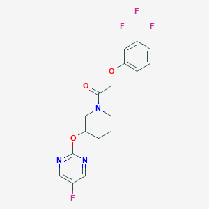 molecular formula C18H17F4N3O3 B2595014 1-(3-((5-Fluoropyrimidin-2-yl)oxy)piperidin-1-yl)-2-(3-(trifluoromethyl)phenoxy)ethanone CAS No. 2034577-77-8