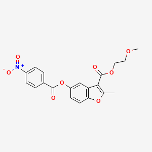 molecular formula C20H17NO8 B2595031 2-Methoxyethyl 2-methyl-5-((4-nitrobenzoyl)oxy)benzofuran-3-carboxylate CAS No. 300834-49-5