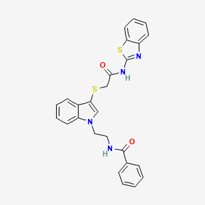 molecular formula C26H22N4O2S2 B2595046 N-(2-(3-((2-(benzo[d]thiazol-2-ylamino)-2-oxoethyl)thio)-1H-indol-1-yl)ethyl)benzamide CAS No. 532969-84-9