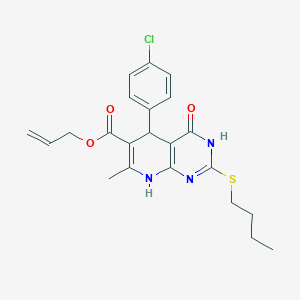 molecular formula C22H24ClN3O3S B2595058 2-(丁硫基)-5-(4-氯苯基)-7-甲基-4-氧代-3,4,5,8-四氢吡啶并[2,3-d]嘧啶-6-羧酸烯丙酯 CAS No. 878625-05-9