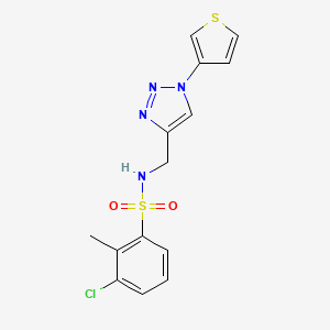 molecular formula C14H13ClN4O2S2 B2595074 3-chloro-2-methyl-N-((1-(thiophen-3-yl)-1H-1,2,3-triazol-4-yl)methyl)benzenesulfonamide CAS No. 2034386-86-0