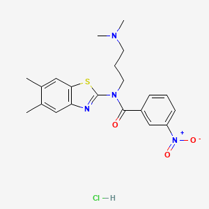 molecular formula C21H25ClN4O3S B2595078 N-(3-(dimethylamino)propyl)-N-(5,6-dimethylbenzo[d]thiazol-2-yl)-3-nitrobenzamide hydrochloride CAS No. 1215755-43-3