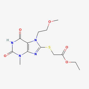 molecular formula C13H18N4O5S B2595084 Ethyl 2-[7-(2-methoxyethyl)-3-methyl-2,6-dioxopurin-8-yl]sulfanylacetate CAS No. 333768-99-3
