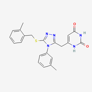 molecular formula C22H21N5O2S B2595104 6-((5-((2-甲基苄基)硫代)-4-(间甲苯基)-4H-1,2,4-三唑-3-基)甲基)嘧啶-2,4(1H,3H)-二酮 CAS No. 852047-87-1