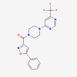 molecular formula C19H16F3N5O2 B2595108 (5-苯基异恶唑-3-基)(4-(6-(三氟甲基)嘧啶-4-基)哌嗪-1-基)甲酮 CAS No. 2034408-15-4