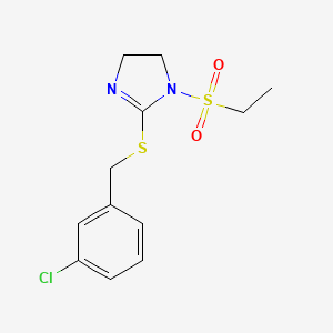 molecular formula C12H15ClN2O2S2 B2595112 2-[(3-氯苯基)甲硫基]-1-乙基磺酰基-4,5-二氢咪唑 CAS No. 868218-82-0