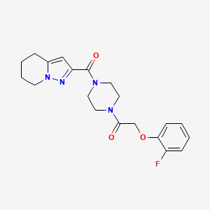 molecular formula C20H23FN4O3 B2595115 2-(2-Fluorophenoxy)-1-(4-(4,5,6,7-tetrahydropyrazolo[1,5-a]pyridine-2-carbonyl)piperazin-1-yl)ethanone CAS No. 2034405-56-4