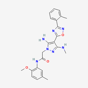 molecular formula C23H25N7O3 B2595118 2-(5-amino-3-(methylamino)-4-(3-(o-tolyl)-1,2,4-oxadiazol-5-yl)-1H-pyrazol-1-yl)-N-(2-methoxy-5-methylphenyl)acetamide CAS No. 1170175-10-6