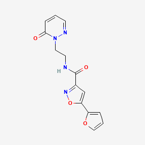 molecular formula C14H12N4O4 B2595121 5-(furan-2-yl)-N-(2-(6-oxopyridazin-1(6H)-yl)ethyl)isoxazole-3-carboxamide CAS No. 1206988-14-8