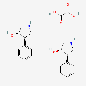 molecular formula C22H28N2O6 B2595123 trans-4-Phenylpyrrolidin-3-ol hemioxalate CAS No. 1242166-68-2; 1706429-96-0; 1820576-00-8