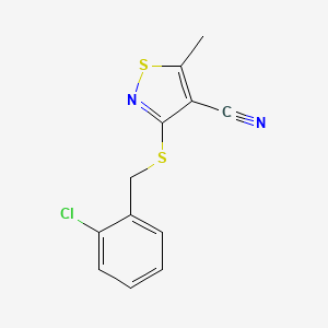 molecular formula C12H9ClN2S2 B2595130 3-[(2-Chlorobenzyl)sulfanyl]-5-methyl-4-isothiazolecarbonitrile CAS No. 339021-03-3