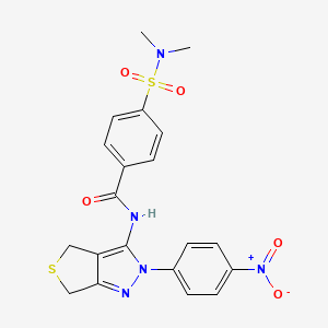 molecular formula C20H19N5O5S2 B2595168 4-(N,N-二甲基氨磺酰基)-N-(2-(4-硝基苯基)-4,6-二氢-2H-噻吩并[3,4-c]吡唑-3-基)苯甲酰胺 CAS No. 396723-03-8