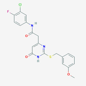 molecular formula C20H17ClFN3O3S B2595173 N-(3-chloro-4-fluorophenyl)-2-(2-((3-methoxybenzyl)thio)-6-oxo-1,6-dihydropyrimidin-4-yl)acetamide CAS No. 1105237-72-6