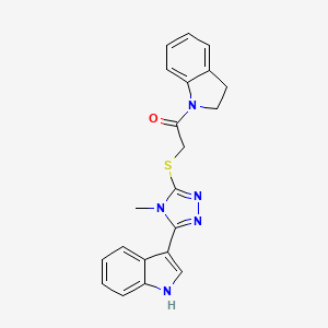 molecular formula C21H19N5OS B2595183 2-((5-(1H-indol-3-yl)-4-methyl-4H-1,2,4-triazol-3-yl)thio)-1-(indolin-1-yl)ethanone CAS No. 831215-88-4