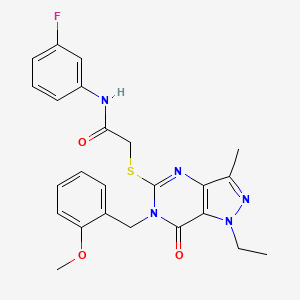 molecular formula C24H24FN5O3S B2595195 2-((1-ethyl-6-(2-methoxybenzyl)-3-methyl-7-oxo-6,7-dihydro-1H-pyrazolo[4,3-d]pyrimidin-5-yl)thio)-N-(3-fluorophenyl)acetamide CAS No. 1358373-51-9