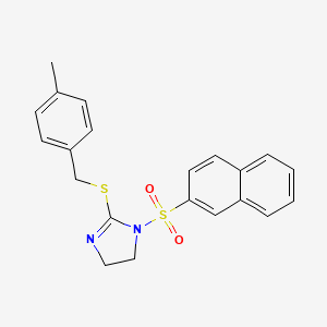 molecular formula C21H20N2O2S2 B2595199 2-[(4-Methylphenyl)methylsulfanyl]-1-naphthalen-2-ylsulfonyl-4,5-dihydroimidazole CAS No. 868218-10-4