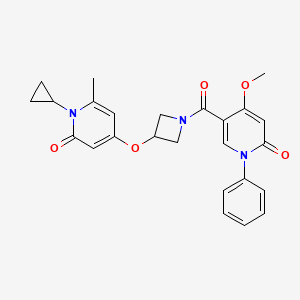 molecular formula C25H25N3O5 B2595203 1-环丙基-4-((1-(4-甲氧基-6-氧代-1-苯基-1,6-二氢吡啶-3-羰基)氮杂环丁-3-基)氧基)-6-甲基吡啶-2(1H)-酮 CAS No. 2192745-91-6