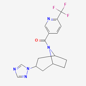 molecular formula C16H16F3N5O B2595212 ((1R,5S)-3-(1H-1,2,4-triazol-1-yl)-8-azabicyclo[3.2.1]octan-8-yl)(6-(trifluoromethyl)pyridin-3-yl)methanone CAS No. 2310015-17-7