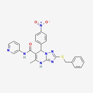 molecular formula C25H21N7O3S B2595218 2-(benzylthio)-5-methyl-7-(4-nitrophenyl)-N-(pyridin-3-yl)-4,7-dihydro-[1,2,4]triazolo[1,5-a]pyrimidine-6-carboxamide CAS No. 536983-80-9