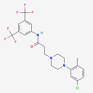 molecular formula C22H22ClF6N3O B2595222 N-(3,5-Bis(trifluoromethyl)phenyl)-3-(4-(5-chloro-2-methylphenyl)piperazinyl)propanamide CAS No. 1024298-84-7