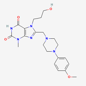 molecular formula C21H28N6O4 B2595227 7-(3-Hydroxypropyl)-8-[[4-(4-methoxyphenyl)piperazin-1-yl]methyl]-3-methylpurine-2,6-dione CAS No. 862979-79-1