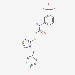 molecular formula C19H15F4N3OS B2595239 2-[1-[(4-fluorophenyl)methyl]imidazol-2-yl]sulfanyl-N-[3-(trifluoromethyl)phenyl]acetamide CAS No. 869346-26-9