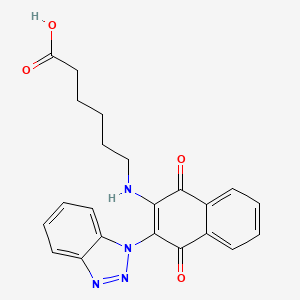 molecular formula C22H20N4O4 B2595240 6-((3-(1H-benzo[d][1,2,3]triazol-1-yl)-1,4-dioxo-1,4-dihydronaphthalen-2-yl)amino)hexanoic acid CAS No. 371202-52-7