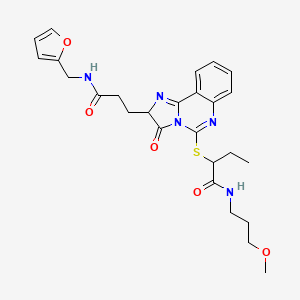 molecular formula C26H31N5O5S B2595241 2-{[2-(2-{[(furan-2-yl)methyl]carbamoyl}ethyl)-3-oxo-2H,3H-imidazo[1,2-c]quinazolin-5-yl]sulfanyl}-N-(3-methoxypropyl)butanamide CAS No. 1101806-13-6