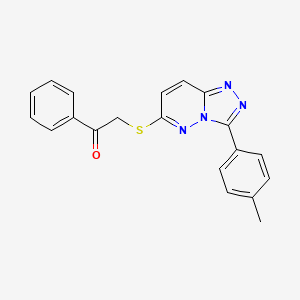 molecular formula C20H16N4OS B2595247 1-Phenyl-2-((3-(p-tolyl)-[1,2,4]triazolo[4,3-b]pyridazin-6-yl)thio)ethanone CAS No. 852376-07-9