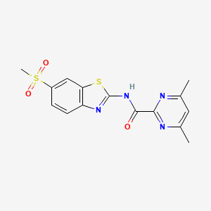 molecular formula C15H14N4O3S2 B2595255 4,6-Dimethyl-N-(6-methylsulfonyl-1,3-benzothiazol-2-yl)pyrimidine-2-carboxamide CAS No. 2415519-04-7