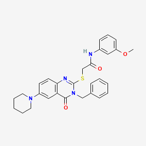 molecular formula C29H30N4O3S B2595256 2-(3-benzyl-4-oxo-6-piperidin-1-ylquinazolin-2-yl)sulfanyl-N-(3-methoxyphenyl)acetamide CAS No. 689228-16-8