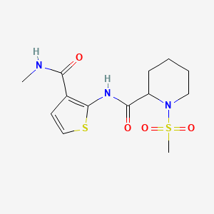 molecular formula C13H19N3O4S2 B2595258 N-(3-(methylcarbamoyl)thiophen-2-yl)-1-(methylsulfonyl)piperidine-2-carboxamide CAS No. 1222466-16-1