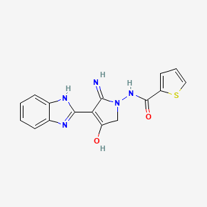 molecular formula C16H13N5O2S B2595276 N-[5-氨基-4-(1H-1,3-苯并二唑-2-基)-3-氧代-2,3-二氢-1H-吡咯-1-基]噻吩-2-甲酰胺 CAS No. 885458-33-3