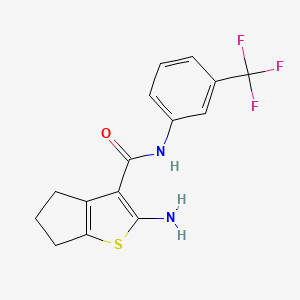 molecular formula C15H13F3N2OS B2595288 2-amino-N-[3-(trifluoromethyl)phenyl]-5,6-dihydro-4H-cyclopenta[b]thiophene-3-carboxamide CAS No. 669740-00-5