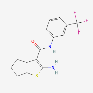 molecular formula C15H13F3N2OS B2595288 2-Amino-N-[3-(Trifluormethyl)phenyl]-5,6-dihydro-4H-cyclopenta[b]thiophen-3-carboxamid CAS No. 669740-00-5