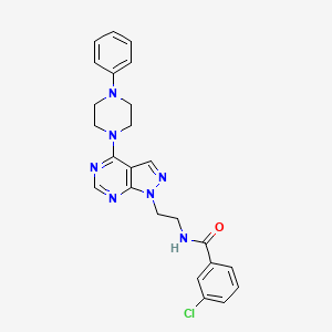 molecular formula C24H24ClN7O B2595297 3-chloro-N-(2-(4-(4-phenylpiperazin-1-yl)-1H-pyrazolo[3,4-d]pyrimidin-1-yl)ethyl)benzamide CAS No. 1021025-42-2
