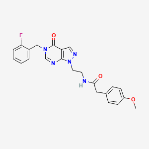 molecular formula C23H22FN5O3 B2595302 N-(2-(5-(2-氟苯甲基)-4-氧代-4,5-二氢-1H-吡唑并[3,4-d]嘧啶-1-基)乙基)-2-(4-甲氧苯基)乙酰胺 CAS No. 922137-41-5