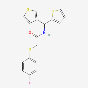 molecular formula C17H14FNOS3 B2595335 2-((4-氟苯基)硫代)-N-(噻吩-2-基(噻吩-3-基)甲基)乙酰胺 CAS No. 2320722-25-4