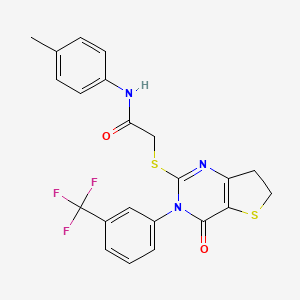 molecular formula C22H18F3N3O2S2 B2595342 2-((4-氧代-3-(3-(三氟甲基)苯基)-3,4,6,7-四氢噻吩并[3,2-d]嘧啶-2-基)硫代)-N-(对甲苯基)乙酰胺 CAS No. 877654-10-9