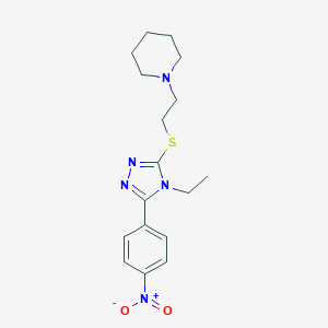 molecular formula C17H23N5O2S B259535 1-{2-[(4-ethyl-5-{4-nitrophenyl}-4H-1,2,4-triazol-3-yl)sulfanyl]ethyl}piperidine 