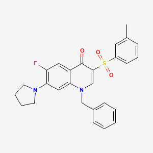 molecular formula C27H25FN2O3S B2595357 1-benzyl-6-fluoro-7-(pyrrolidin-1-yl)-3-(m-tolylsulfonyl)quinolin-4(1H)-one CAS No. 892786-23-1