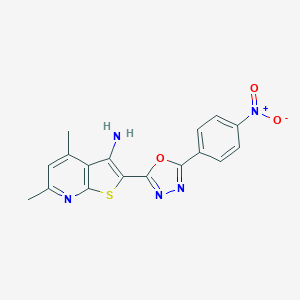 molecular formula C17H13N5O3S B259538 3-Amino-2-(5-{4-nitrophenyl}-1,3,4-oxadiazol-2-yl)-4,6-dimethylthieno[2,3-b]pyridine 